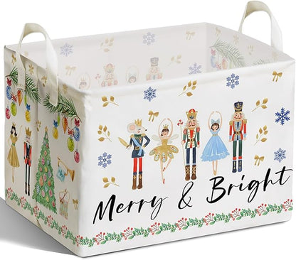 Christmas Storage Basket with Handles, Nursery Organization, Waterproof Toy Box for Boys and Girls Room, Decor Rectangular Fabric Box for Clothes, Christmas Gifts Storage Box, Christmas Party Decor