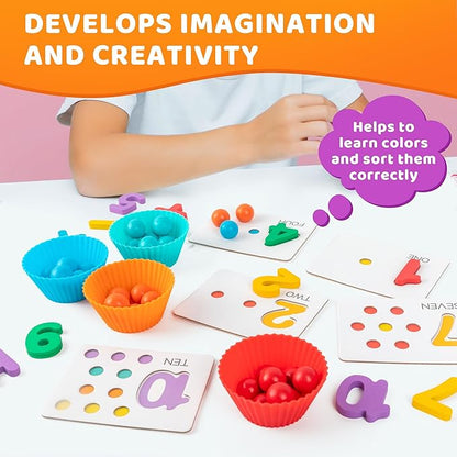 Fine Motor Toys，Wooden Peg Board Bead Game for Toddlers - Rainbow Stacking, Color Sorting & Counting Toys | Fine Motor Skills Development | Math Learning Games for 3 4 5 Years Old