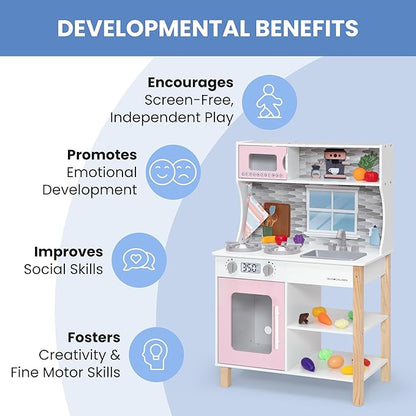 Delta Children Tiny Chef Play Kitchen - Toy Kitchen Playset with Realistic Knobs That Turn/Click, Oven, Sink, Microwave and 15 Pieces of Play Food, Pink