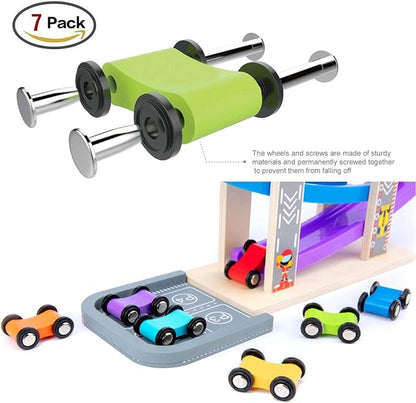 Wood City Toddler Toys for 1 2 3 Years Old, Wooden Car Ramp Racer Toy Vehicle Set with 7 Mini Cars & Race Tracks, Montessori Toys Craft Gift for Toddlers Boys and Girls