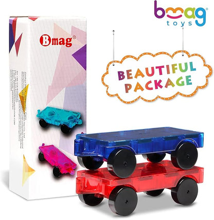 Bmag 2PCS Magnetic Car Set,Construction Vehicle Building Tiles,Magnet Toys Compatible with Magnetic Tiles,STEM Educational Toys for Boys and Girls