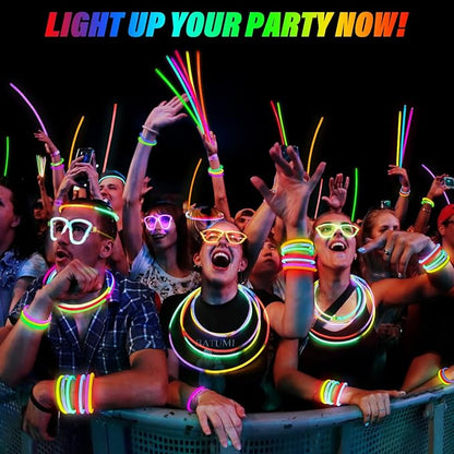 BUDI 500Pcs Glow Sticks Party Favors for Kids Adults GlowStick Bulk 8 Colors 8 Inch for Glow Necklace Bracelets Glasses Glow in the Dark Party Favor Halloween Party Decorations Halloween Party Favors