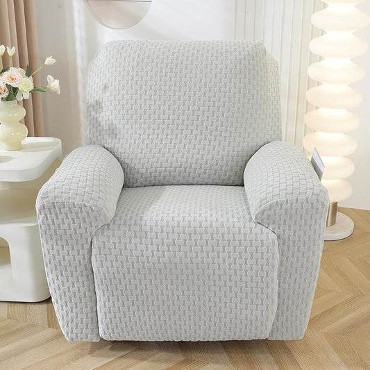 vctops 4 Pieces Jacquard Plush Recliner Slipcovers Stretch Soft Sofa Couch Cover Anti-Slip Solid Color Furniture Protector with Elastic Bottom for Kids Cats Dogs (Light Grey,1 Seat)