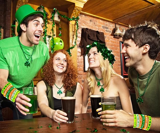 Moon Boat 74PCS St. Patrick's Day Shamrock Rubber Wristbands Bracelets - Party Favors Supplies Gifts Decorations, 6 Styles