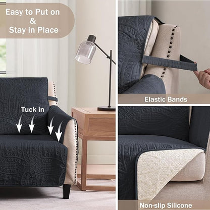 Blue Loveseat Covers for 2 Cushion Couch, Water-Repellent Slip Covers for Loveseat, Machine Washable Love Seat Quilted Couch Covers, Pet Friendly Loveseat Slipcovers (Loveseat 56", Blue Gray)