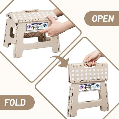Delxo Folding Step Stool,9 Inch Lightweight Plastic Step Stool,Portable Collapsible Foldable Step Stool Non Slip Folding Stools for Kitchen Bathroom Bedroom in Khaki,1 Pack