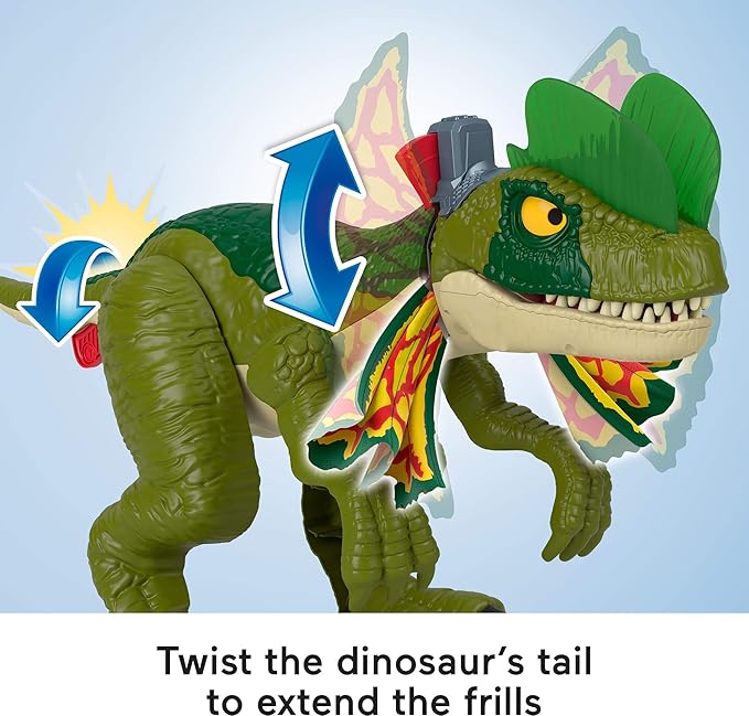 Fisher-Price Imaginext Jurassic World Dinosaur Toy Thrash Attack Dilophosaurus 16+ Inch with Lights & Sounds for Pretend Play Kids Ages 3+ Years