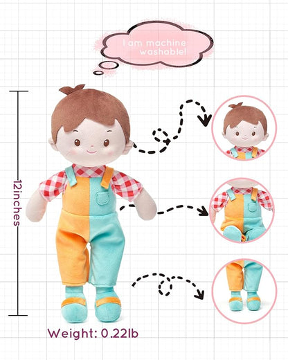 LeyaDoll Soft Baby Boy Doll Toys (12''), My First Baby Rag Doll for 1 Year-Old Boy Birthday Gift,Christmas Plush Toys Gift for Toddler Kids Infants-Patch Boy