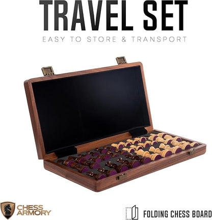 Chess Set Magnetic - Premium Wooden Board Game with a Portable Wood Case and Secure Storage for Pieces, Set for Kids and Adults (Walnut Wood) - Chess Armory