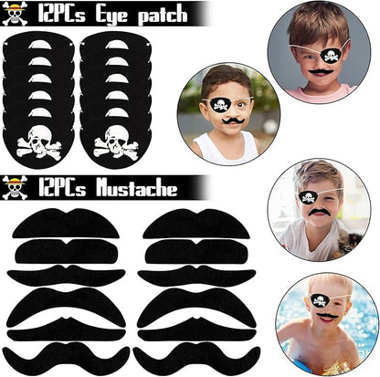 96PCS Pirate Party Favors Supplies Pirate Gold Coins Pirate Gem Pirate Keychain Rings Bracelets Pirate Eye Patch Mustache Tattoos for Birthday Party Goodie Bag Fillers