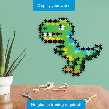 Plus Plus Puzzle by Number, 250 Piece Mini Interlocking Hashtag Color Blocks, 3D Pixel Art Kit for Kids - T-Rex