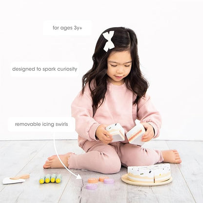 Pearhead Celebration Montessori Birthday Cake Toy Set, Wooden Play Toys for Developmental Learning, Play Kitchen Sets for Toddlers Ages 3+ Years, Pretend Play Food Sets, 14 Piece Wooden Play Toy Set