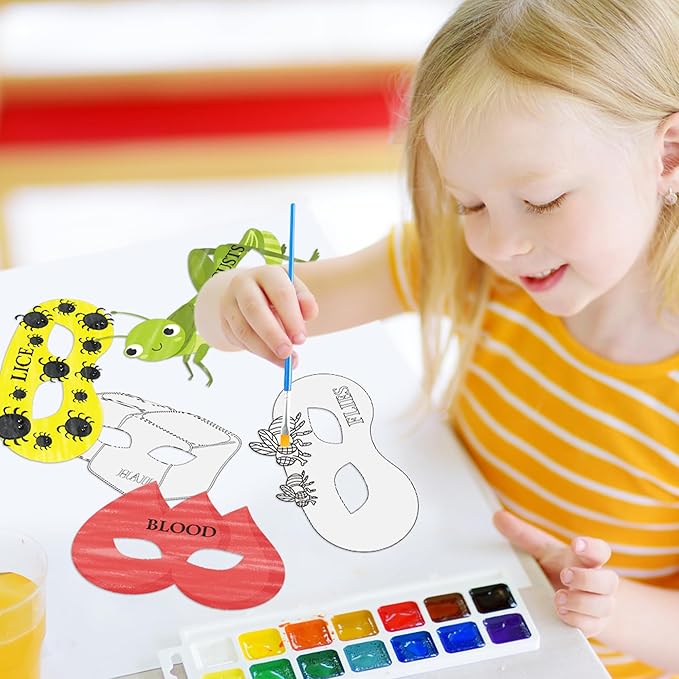 TICIAGA DIY Coloring Passover Masks - 30PCs Color Your Own Passover Masks Kit for Kids 10 Plagues DIY Magic Art Craft Kits DIY Passover Party Costume Decorations Accessories for Classroom Activities