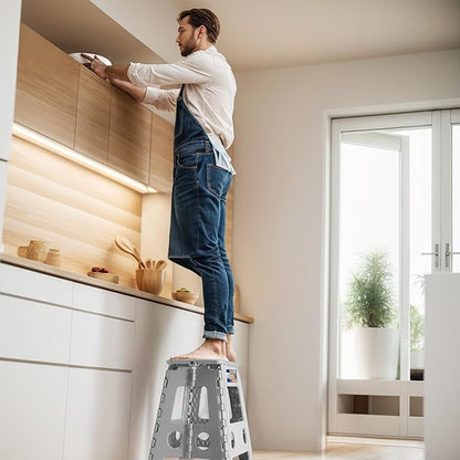 ACKO Folding Step Stool Foldable 17.5 Inch Stool 400 lbs Capacity,Plastic Stools for Adults and Kids,Collapsible Stool for Kitchen, Stepping Stool with Handle(Grey)