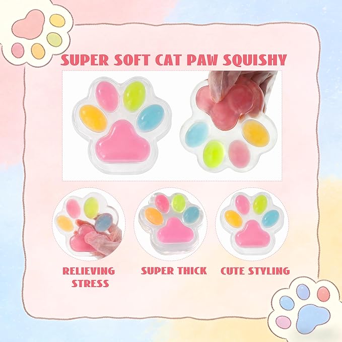 Large Cat Paw Taba Squishy Squeeze Toys 5-inch Pink Cute Fufu Squishy Sensory Stress Relief Fidget Toys for Party Favors Sensory Anxiety Toys for Adults (4-Color Rainbow)