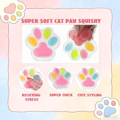 Large Cat Paw Taba Squishy Squeeze Toys 5-inch Pink Cute Fufu Squishy Sensory Stress Relief Fidget Toys for Party Favors Sensory Anxiety Toys for Adults (4-Color Rainbow)