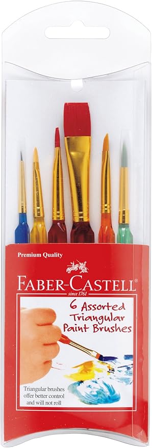Faber-Castell Triangular Paint Brush Set - 6 Assorted Sizes - Paintbrushes for Kids
