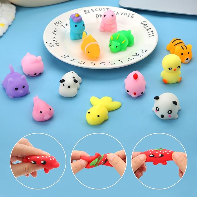 120 Pack Squishy Toys, Kawaii Squishies Party Favors for Kids 4-8 8-12 Treasure Box Toys for Classroom Birthday Xmas Gifts Goodie Bag Mini Animals Mochi Squishy Stress Relief Sensory Toys Random