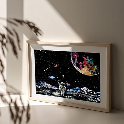 3 Pack Scratch Art Paper Set (16"x11.2") Space Series Series Creative Rainbow Sketches Engraving Craft Kit for Kids & Adults - Cosmos, Astronauts, Starry Sky Painting - 5 Tools: Drawing Pens, Brush