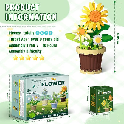 POKONBOY 8 Pack Flowers and Plants Building Set, Mini Bonsai Building Toy Blocks for Kids Adults, Botanical Collection Home Decor Gifts for Birthday Christmas Aged 8 and Up
