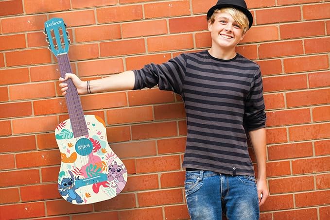 Lexibook, Disney Stitch, My First Wooden Acoustic Guitar, 6 Nylon Strings, 78 cm (30"), Learning Guide, Pick and Strap Included, Blue, K2000D