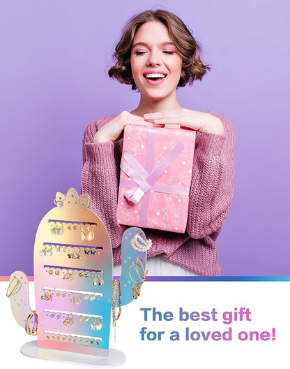 NiHome Cactus Iridescent Acrylic Earring Organizer, 11.2"x12.8", Earring Holder Organizer, Earring Stud Organizer, Plastic Clear Acrylic Earring Rack Holder Organizer for Girl Women