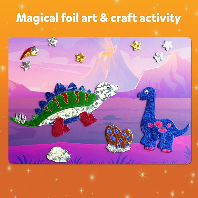Skillmatics Art & Craft Activity - Foil Fun Dinosaurs, No Mess Art for Kids, Craft Kits & Supplies, DIY Creative Activity, Gifts for Boys & Girls Ages 4, 5, 6, 7, 8, 9, Travel Toys
