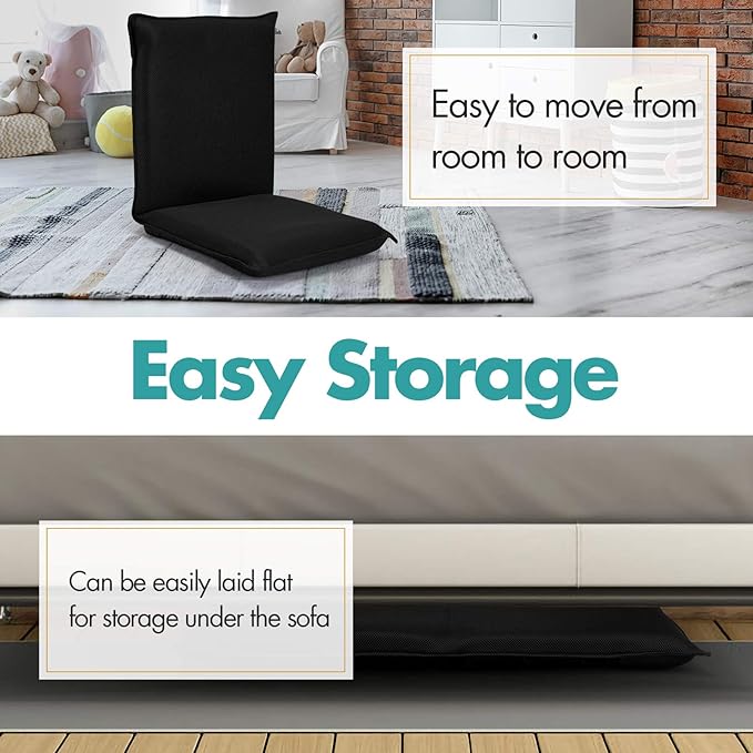 S AFSTAR Adjustable Floor Chair, Cushioned Lounger Recliner with 6-Position Comfortable Back Support & Thick Padded, Lazy Sofa Floor Gaming Chair, Floor Seat for Gaming Reading Meditation (Black)