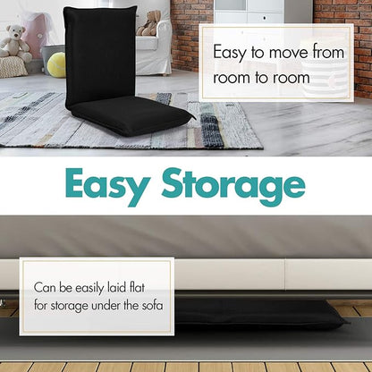 S AFSTAR Adjustable Floor Chair, Cushioned Lounger Recliner with 6-Position Comfortable Back Support & Thick Padded, Lazy Sofa Floor Gaming Chair, Floor Seat for Gaming Reading Meditation (Black)