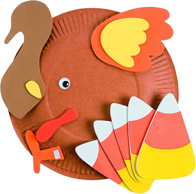 Fun Express Candy Corn Paper Plate Turkey Craft Kit - Makes 12 - Thanksgiving Crafts for Kids