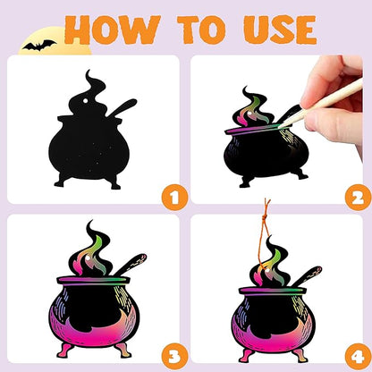 JOYIN 72 Pcs Halloween Rainbow Scratch Art Crafts for Kid, Halloween Party Favors, Scratch Paper for Party Supplies, Classroom Activities Gifts Party Game Goodies, Scratch Off Paper with 18 Designs