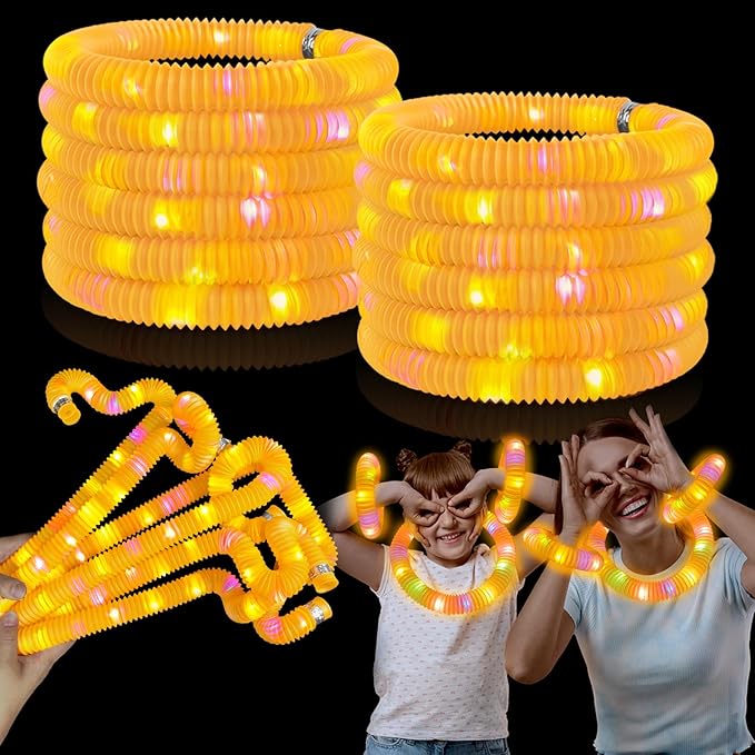 Light Up Glow Necklaces Bracelets Party Favors Accessories for Toddlers,12 PCS Orange Glow Sticks Valentines Day Pop Tubes for Toddlers,Glow Birthday Wedding Mardi Gras Party Supplies for Boys Girls
