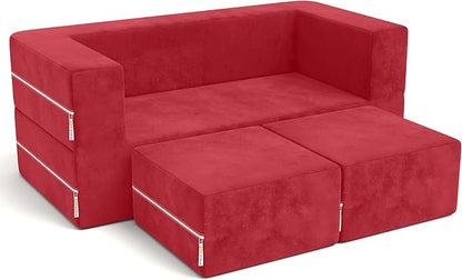 Jaxx Zipline Kids Modular Loveseat & Ottomans/Fold Out Lounger, Cherry