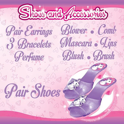 Pretend Play Makeup Kit Fake Make Up Set For Little Girls And Shoes - Toddler Little Girls Role Play with Earrings, Bracelets, Perfume, Hair Blower, Mascara, Blush, Comb, Lipstick, Brush -Age 3+