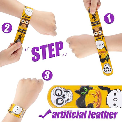 AMOR PRESENT 64PCS Slap Bracelets Bulk, Halloween Slap Bracelets for Kids Snap Wrist Bands for Party Favors Goodie Bags Trick Or Treat Toys