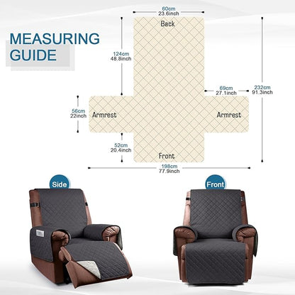 KinCam 100% Waterproof Recliner Chair Cover, Reclining Couch Covers for Pets, Dogs, Recliner Couch Slipcover Furniture Protector with Elastic Straps for Kids(23.6", Charcoal Gray)