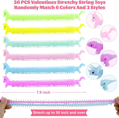 Valentines Day Gifts for Kids - 36Pcs Dinosaur Unicorn Treats Valentines Day Cards for Kids School,Dino Sensory Fidget Toys for Boys Girls Students Classroom Exchange Party Favors Goodies Prize Stuff