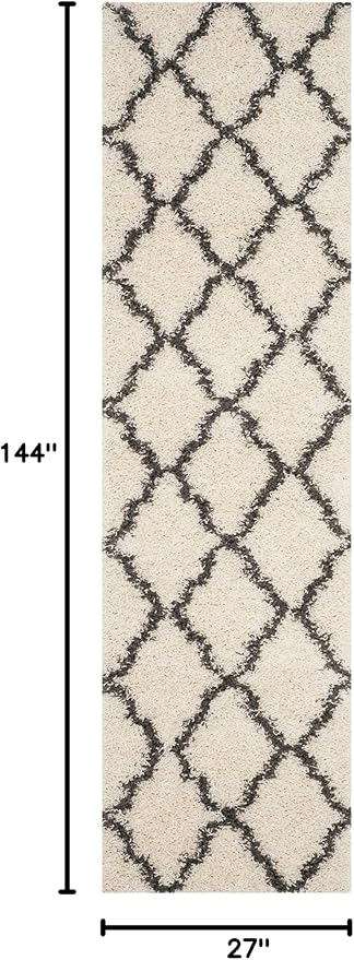 SAFAVIEH Dallas Shag Collection Runner Rug - 2'3" x 12', Ivory & Dark Grey, Trellis Design, Non-Shedding & Easy Care, 1.5-inch Thick Ideal for High Traffic Areas in Living Room, Bedroom (SGDS257H)