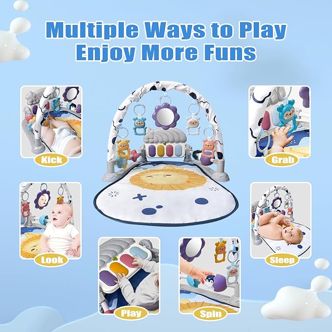 Baby Play Gym Mat, Baby Gym Activity Center, Baby Walker with Music and Light, Push Toys for Toddlers 1-3 for Learning to Walk