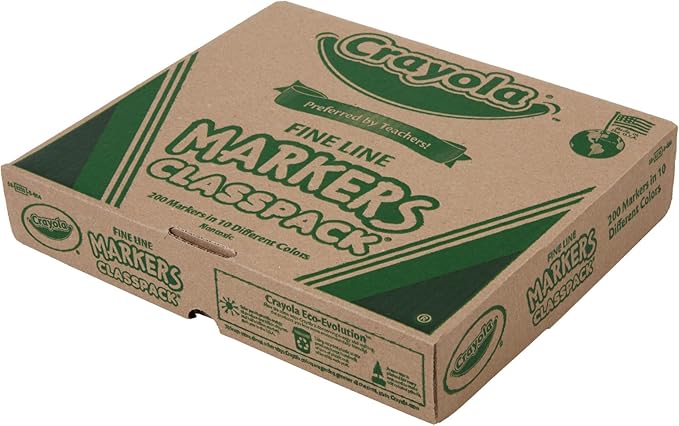 Crayola Fine Line Markers Classpack (200ct), Markers for Kids, Teacher Classroom Must Have, Back to School, Bulk Markers For School