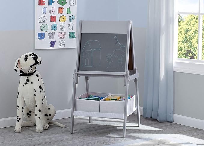 Delta Children MySize Kids Double-Sided Storage Easel -Ideal for Arts & Crafts, Drawing, Homeschooling and More - Greenguard Gold Certified, Grey