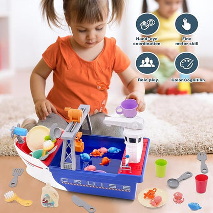 Play Sink Toy with Running Water, Kitchen Dishwasher Play Kitchen Toys with Floating Fishes & Kitchenware, Pool Fishing Toys for Water Play