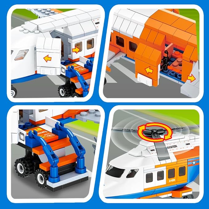 HOGOKIDS City Passenger Airplane Building Set - 711 PCS STEM 3 in 1 Airport Passenger Plane Building Block Toy with Baggage Truck Radar Tower Shuttle Bus for Boys Girls Kids Adults 6 7 8 9+ Years Old