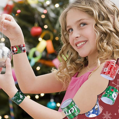 MCPINKY Christmas Slap Bracelets, 48PCS Slap Wristbands Bulk 12 Different Christmas Styles Snap Wristbands for Boys Girls Christmas Party Favors