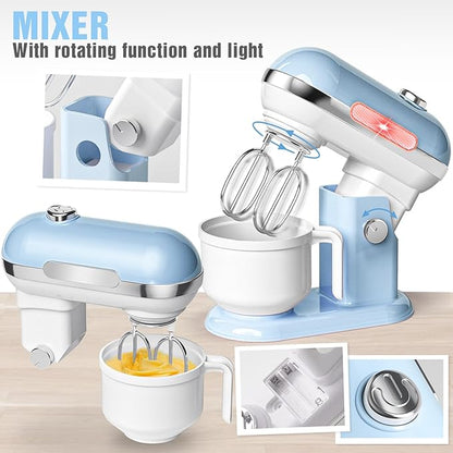 Pretend Play Kitchen Appliances Toy Set with Realistic Coffee Maker Machine, Toaster, Mixer and Blender, Kids Kitchen Playset with Sound & Light for Kids Age 3–5 4-8