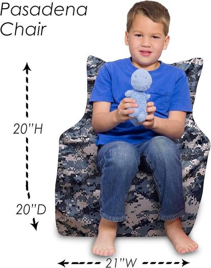 Posh Creations Structured Comfy Bean Bag Chair for Gaming, Reading and Watching TV, Pasadena Chair, Nylon - Camo Digital