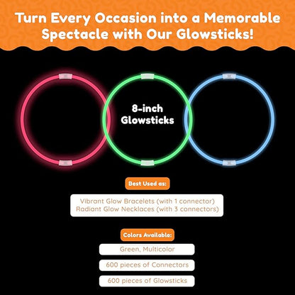 Glow Fever 209pcs Glow Sticks Bulk Party Pack includes 100 8" Glow Sticks and 109 Accessories, with bonus connectors for glow sphere and eye glasses, for Party Festivals Rave Halloween