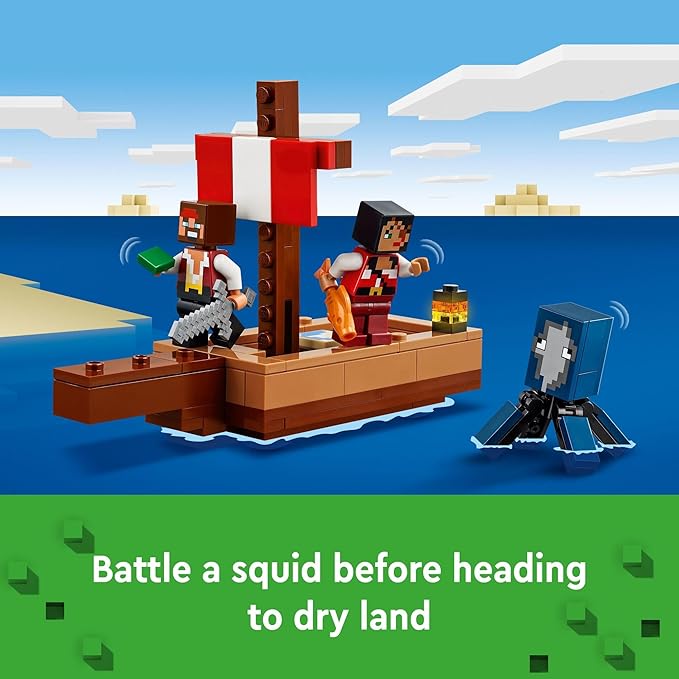 LEGO Minecraft The Pirate Ship Voyage, Boat Toy Playset for Kids with Squid, Camel and Pirate Figures, Pirate Toy Building Set for Action Role-Play, Minecraft Gift for 8 Year Old Boys and Girls, 21259