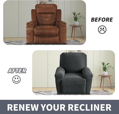 JIVINER Small Recliner Chair Covers, 3 Piece Slipcovers for Large Recliner Chair Soft Jacquard Reclining Chair Protector Slipcovers for Dogs,Cats (Recliner Small, Dark Gray)