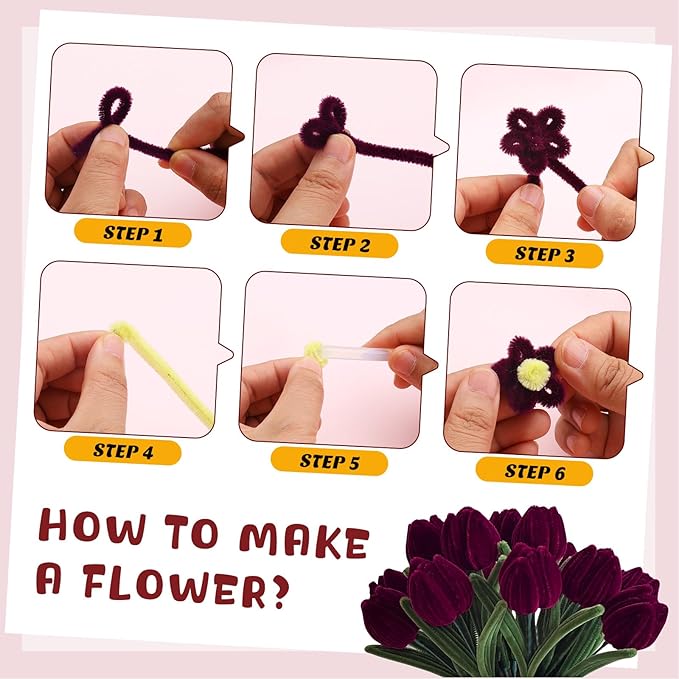 100 Pcs Pipe Cleaners, Wine Red Pipe Cleaners Bulk for Crafts Flowers, Bouquet Making, Chenille Stem for Home Festival Decorations (Burgundy)